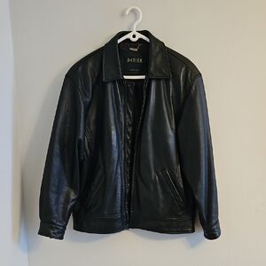 Danier Classic Black Leather Bomber Jacket